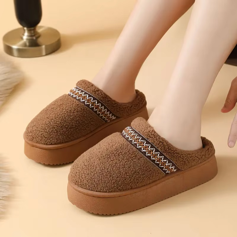 Embroidery Cotton - Зимние теплые плюшевые тапочки с толстой