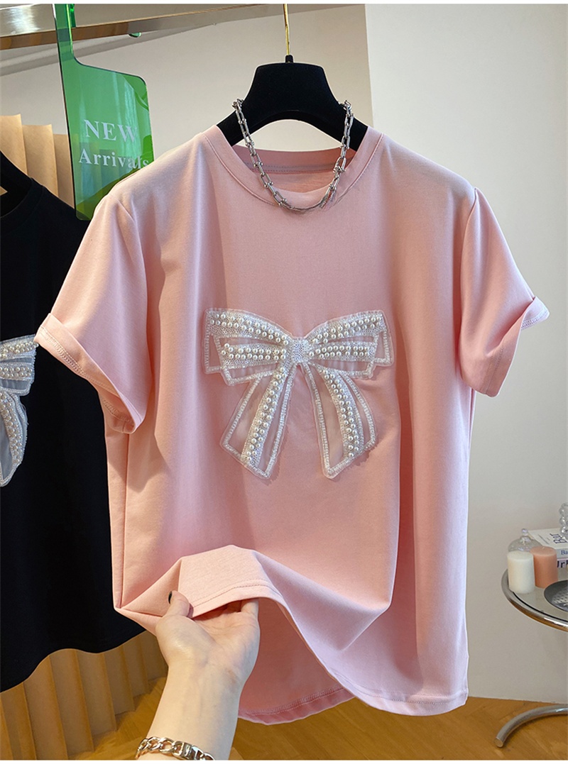 Embroidery Knot - Женская свободная летняя футболка с коротким