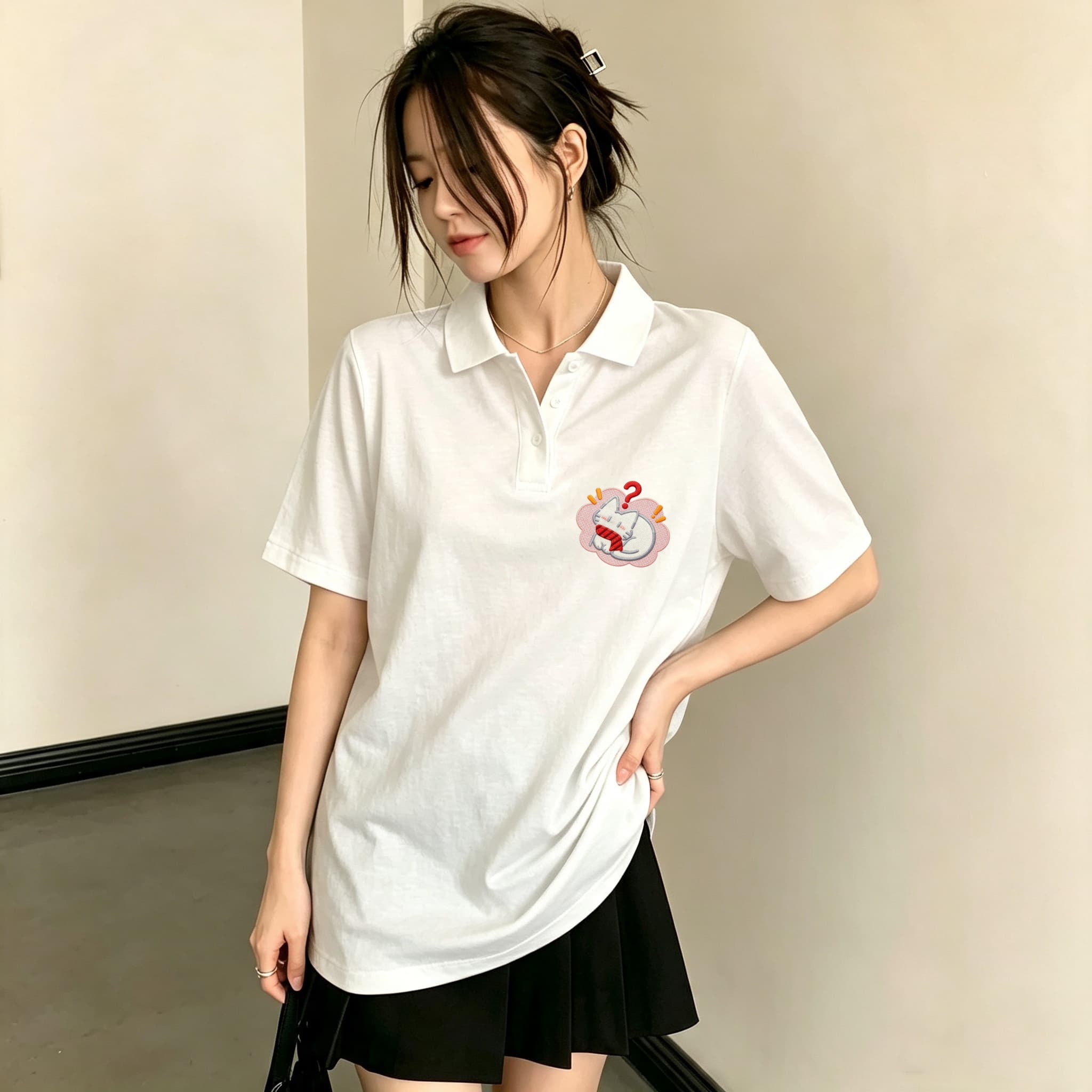Женская черная рубашка-поло с  – обзор и цена Embroidery On Black Shirt